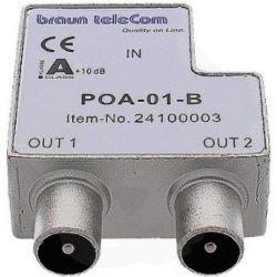 Braun Telecom TV splitter POA 01-B met 2 uitgangen - 4 dB / 5-2000 MHz (Ziggo geschikt)