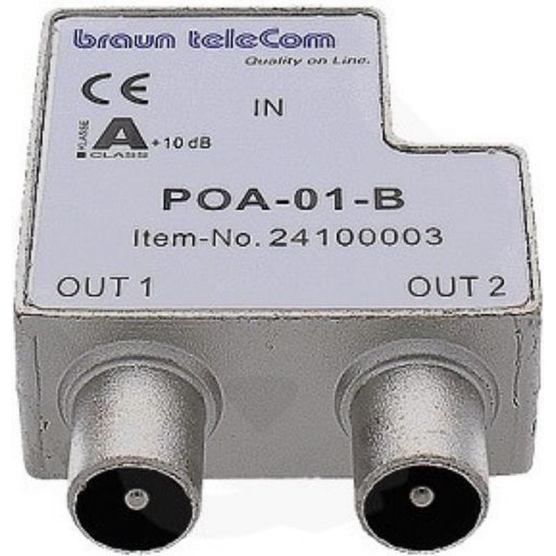 Braun Telecom TV splitter POA-01-B with 2 outputs - 4 dB / 5-2000 MHz (Ziggo suitable)