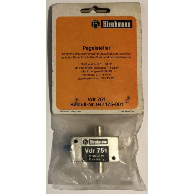 Hischmann Vdr-751 Einstellbarer Abschwächer für alle analogen AM/FM- und TV-Frequenzen, Anschluss über Koax-IEC-Anschlüsse
