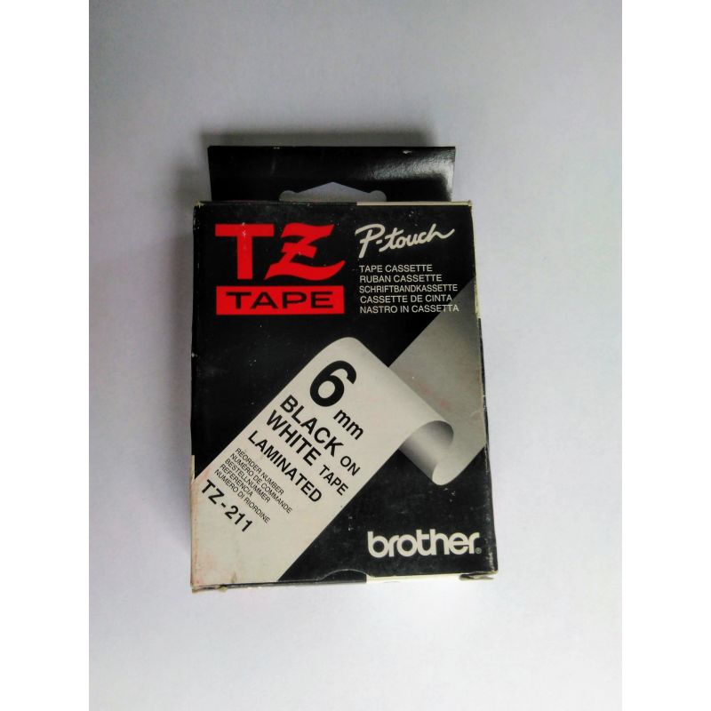 Brother 6 mm zwart op witte tape - gelamineerde tape