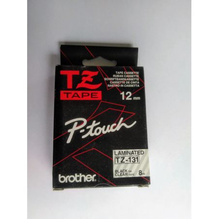 Brother 12 mm zwart op doorzichtig tape - gelamineerde tape