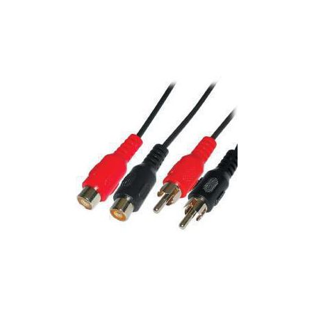 Cable-451 2 x RCA connector male naar 2 x RCA connector female verlengkabel 1,5 mtr - kleur zwart.