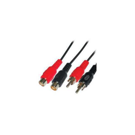 Cable-451/10 2 x RCA connector male naar 2 x RCA connector female verlengkabel 10 mtr - kleur zwart.