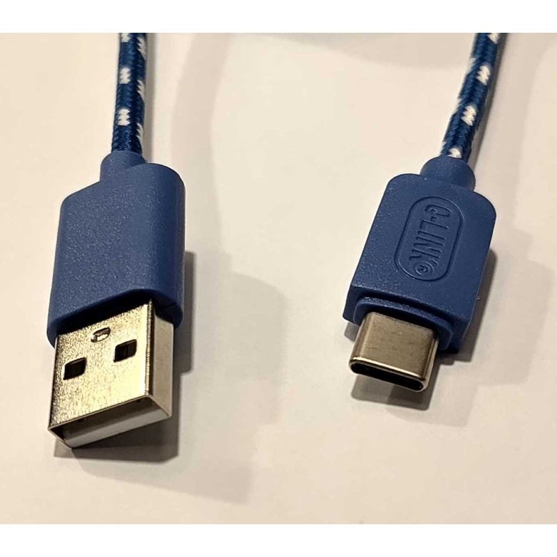 USB-C-Daten- und Ladekabel – Typ C-2.0 auf USB-A – geflochtenes Nylon – Blau/Weiß – 2 Meter von Q-Link