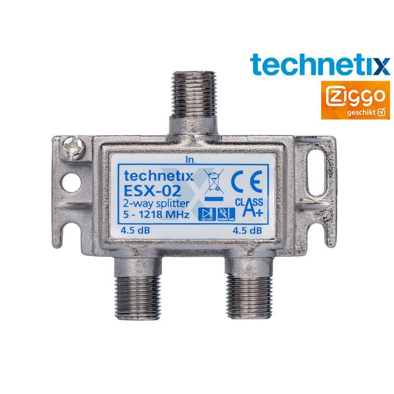 Répartiteur d'armoire de compteurs Technetix ESX-02 - 2 sorties - 4,5 dB / 5-1218 MHz (compatible Ziggo)